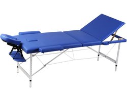 The Living Store inklapbare massage tafel - 3 zone - aluminium frame - 186x68 cm - blauw - draagtas - 150 kg