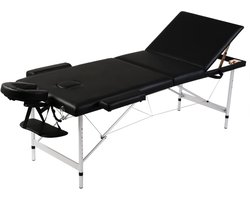 The Living Store Inklapbare Massage Tafel - Aluminium Frame - 3 Zone - 186x68 cm - Zwart