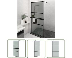 The Living Store Inloopdouchewand met schap 90x195 cm ESG-glas aluminium zwart - Inloopdouche - Douchewand - Glazen Douchedeur - ESG-glas - Douchecabine