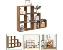 The Living Store Kamerscherm / boekenkast 137,5x29x103,5 cm hout artisanaal eik - Boekenkast - Houten Kast - Opslagkast - Scheidingswand - Multifunctionele Kast