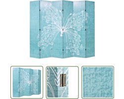 The Living Store Kamerscherm inklapbaar vlinder 228x170 cm blauw - Kamerverdeler - Paravent - Vlinder Print - Blauwe Kamerdecoratie - Slaapkamer Accessoires