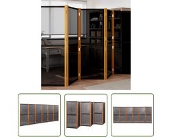 The Living Store Kamerscherm met 6 panelen 420x180 cm zwart - Kamerscherm - Scheidingswand - Privacy Screen - Acacia Hout - Textiel