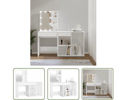 The Living Store Kaptafel met kastje en LED's bewerkt hout hoogglans wit - LED Kaptafel - Kaptafel Met Licht - Kaptafel Met Kast - Make-up Tafel - Badkamer Meubel
