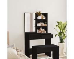 The Living Store Kaptafel met spiegel 74,5x40x141 cm zwart - Kaptafel - Make-up Tafel - Dressing Table - Badkamer Meubel - Modern Design