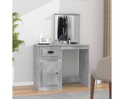 The Living Store Kaptafel met spiegel 90x50x132,5 cm bewerkt hout betongrijs - Kaptafel - Make-up Tafel - Dressingtafel - Badkamer Meubel - Beton Grijs