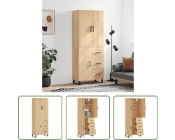 The Living Store Kast Sonoma Eiken - Hoge Kast 69.5 x 34 x 180 cm - Duurzaam materiaal - voldoende opbergruimte en praktische deuren - Inclusief dressoir en opzetkast - Montage vereist