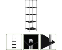 The Living Store Kastje 5-laags 40x40x130 cm gehard glas zwart - Vitrinekast - Glazen Kast - Display Case - Opbergkast - Woonaccessoires