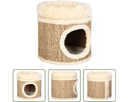 The Living Store Kattenhuis met luxe kussen 33 cm zeegras - Katthuis - Kattenbak - Kat Speeltunnel - Kat Speelgoed - Kat Accessoires