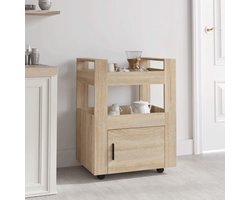 The Living Store Keukentrolley 60x45x80 cm bewerkt hout sonoma eikenkleurig - Keukentrolley
