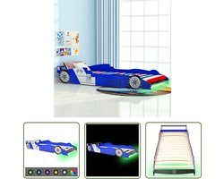The Living Store Kinderbed raceauto met LED-verlichting blauw 90x200 cm - Kinderbed - Raceauto Bed - Led Licht - Kids Bedroom Furniture - Blauwdruk