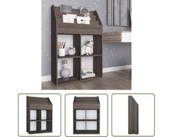 The Living Store Kindertijdschriftenrek 71x30x114 cm bewerkt hout grijs en eiken - Kinderboekkast - Houten Kast - Grijze Kast - Eiken Kast - Opbergkast