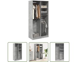 The Living Store Kledingkast 100x50x200 cm bewerkt hout betongrijs - Kledingkast - Houten Kledingkast - Gangkast - Betongrijs - Opbergkast