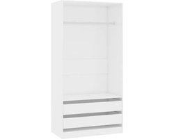 The Living Store Kledingkast 100x50x200 cm bewerkt hout hoogglans wit - Witte Kledingkast - Houten Kledingkast - Garderobe - Kasten - Meubel