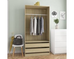 The Living Store Kledingkast 100x50x200 cm bewerkt hout sonoma eikenkleurig - Garderobe - Kasten - Houten Kast - Kledingkast - Sonoma Eiken