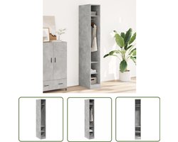 The Living Store Kledingkast 30x50x200 cm bewerkt hout betongrijs - Kledingkast - Houten Kast - Betongrijs - Opslagoplossing - Garderobe
