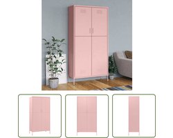 The Living Store Kledingkast 90x50x180 cm staal roze - Kledingkast - Rozenkleurige Kast - Staalkast - Opbergkast - Garderobe