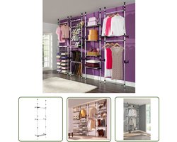The Living Store Kledingkastsysteem met stangen en schap telescopisch aluminium - Telescopisch Kledingrek - Kasten Organisatie - Garderobe Organizer - Kleding Rek - Aluminium Kledingrek