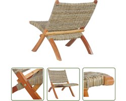The Living Store Kubu Rattan Relaxstoel - 60x77x70cm - Natuurlijk kubu rattan - massief mahoniehout