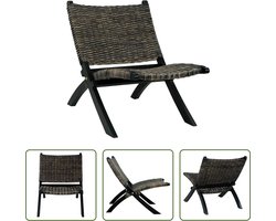 The Living Store Kubu Rattan Relaxstoel - Zwart - 60 x 77 x 70 cm - Comfortabel en duurzaam in massief mahoniehout - Eenvoudig te monteren