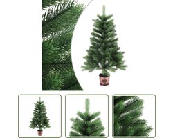 The Living Store Kunstkerstboom met Mand - Levensechte Naaldvormige PE Takken - Lichtgewicht en Weerbestendig - 90 cm Hoog - Groen - 200 Takken