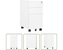 The Living Store Ladeblok verrijdbaar 39x45x59 cm staal wit - Kast - Archivakast - Buro Accessoires - Metalen Kast - Witte Kast
