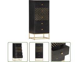 The Living Store Ladekast Dressoir - 45 x 30 x 105 cm - Zwart/Goud