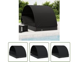 The Living Store Ligbed 2-persoons met rond dak 211x112x140 cm poly rattan zwart - Ligbed - Lounge Bed - Tuinset - Buisstoel - Zonnebed