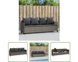 The Living Store Ligbed met kussen poly rattan grijs - Ligstoelen - Lounge Stoel - Buitendecoratie - Tuinset - Garden Furniture