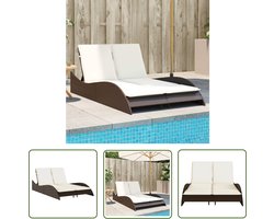 The Living Store Ligbed met kussens 114x205x73 cm poly rattan bruin - Ligbed - Lounge Stoel - Tuinset - Buis Meubel - Tuin Relaxatie