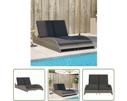 The Living Store Ligbed met kussens 114x205x73 cm poly rattan grijs - Ligstoel - Lounge Stoel - Tuinset - Buitendecoratie - Garden Furniture