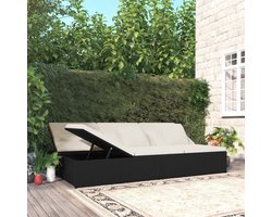 The Living Store Ligbed met kussens converteerbaar poly rattan zwart - Ligbed - Lounge Bed - Tuinset - Buitendecor - Garden Furniture