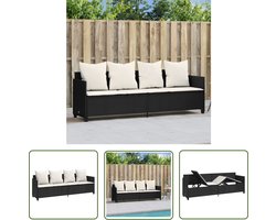 The Living Store Ligbed met kussens poly rattan zwart - Ligstoel - Lounge Stoel - Tuinset - Tuinmeubel - Outdoor Furniture