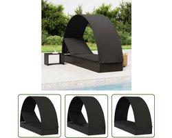 The Living Store Ligbed met rond dak 211x57x140 cm poly rattan zwart - Ligbed - Loungebed - Zonnebed - Buisstoel - Outdoor Furniture