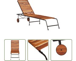 The Living Store Ligbed met stalen poten massief acaciahout - Ligbed - Tuinbed - Acacia Hout - Rustiek Design - Loungebed