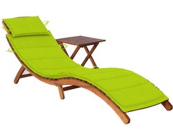 The Living Store Ligbed met tafeltje en kussen massief acaciahout - Ligbed - Houten Ligbed - Lounge Bed - Buiten Meubilair - Tuinset