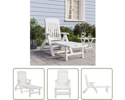 The Living Store Ligbed met wielen inklapbaar PP wit - Ligbed - Tuinset - Buisstoel - Zonwering - Lounge Set