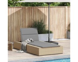The Living Store Ligbed met zwevend kussen poly rattan beige - Ligbed - Lounge Stoel - Relax Fauteuil - Buitendecoratie - Balkon Meubel