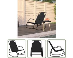 The Living Store Ligbed schommelend staal en textileen zwart - Ligbed - Lounge Stoel - Tuinset - Buitenschrijnwerk - Balkon Meubel