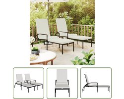 The Living Store Ligbedden 2 st met voetensteun polyetheen rattan zwart - Ligbed - Tuinset - Lounge Stoel - Buisstoel - Tuin Meubel