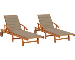 The Living Store Ligstoelen 2 st met kussens massief acaciahout - Ligbed - Acacia Hout - Loungebed - Tuinset - Outdoor Furniture