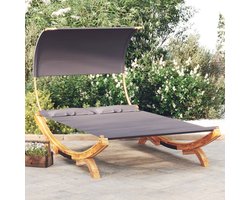 The Living Store Loungebed met luifel 165x203x126 cm gebogen hout antracietkleur - Tuinbed - Lounge Bed - Ligbed - Buitentuinmeubel - Houten Tuinstoel