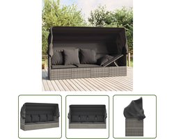 The Living Store Loungebed met luifel en kussens poly rattan grijs - Loungebed - Tuinset - Buisstoel - Relaxfauteuil - Tuinbank