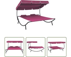 The Living Store Loungebed met luifel en kussens roze - Dubbel Loungebed - Lounge Stoel - Tuinset - Garden Furniture - Outdoor Sofa