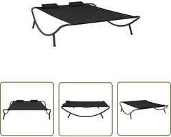 The Living Store Loungebed stof zwart - Ligbed - Lounge Stoel - Tuinset - Buisstoel - Buitenleven