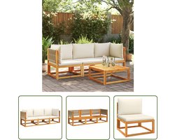 The Living Store Loungeset Acaciahout - Beige - Modulair Design - Comfortabele zitervaring met afneembare kussenhoezen - Droog en duurzaam Loungeset - Tuinset - Acacia Hout - Outdoor Furniture - Balkon Set - Garden Sofa - Lounge Stoel - Loungebank