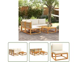 The Living Store Loungeset Acaciahout Beige - Modulair Design - Dik Gevoerde Kussens - Robuust en Comfortabel Tuinmeubel - 150 kg Draagkracht Loungeset - Tuinmeubels - Acacia Hout - Lounge Set - Outdoor Furniture - Balkon Meubel