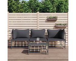The Living Store Loungeset - Antraciet poly rattan - Modulair ontwerp Loungeset - Tuinset - Buisensets - Polyrattan - Lounge Set - Outdoor Furniture - Balkon Meubel