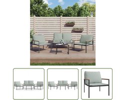 The Living Store Loungeset - Antraciet - Tafel- 55x40x37cm - Stoel- 61x74x71cm - Bank- 115x74x71cm - Kussen- Lichtgrijs - Montage vereist