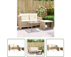 The Living Store Loungeset Beige PE-rattan - 130 x 55 x 68 cm - Comfortabele kussens Loungeset - Lounge Set - Tuinbank - Buitendecoratie - Outdoor Furniture - Relaxset - Loungebank - Balkon Decoratie