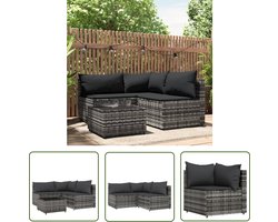 The Living Store Loungeset - Grijs - PE-rattan - Staal - Gehard glas Loungeset - Lounge Stoel - Tuinstoel - Outdoor Furniture - Patioset - Garden Sofa - Teak - Kunststof Meubel - Aluminium Meubel - Wicker